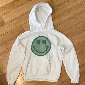 White Hoodie with Green Smiley Face